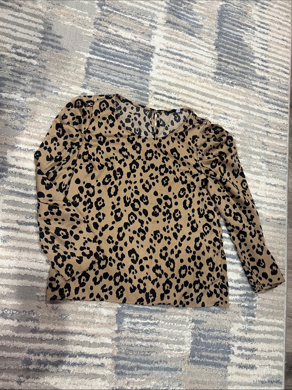 Women's Tan and Black Leopard Print Long Sleeve Blouse